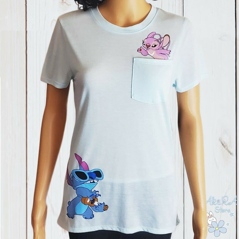 NWT STITCH CUTE DISNEY WOMEN'S SKY BLUE T-SHIRT